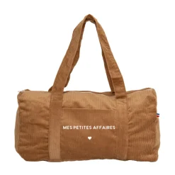 Sac de voyage en velours côtelé "Mes petites affaires" marron clair