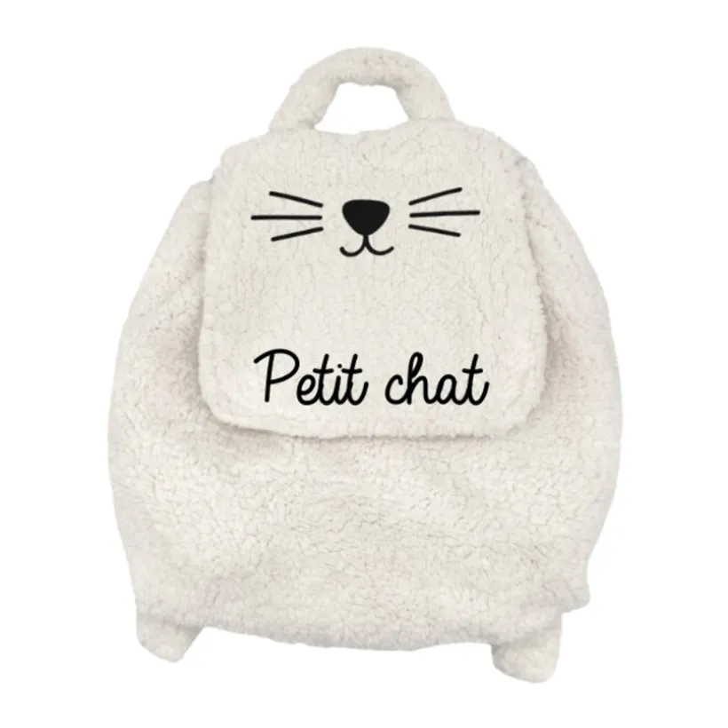 Sac à dos en sherpa Petit Chat blanc/noir