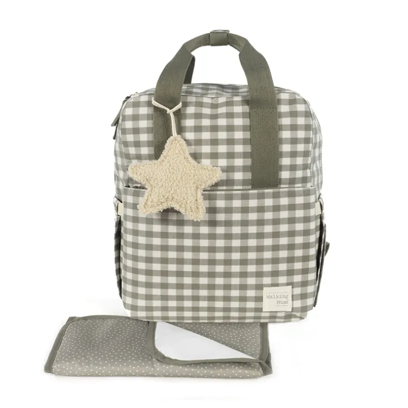 Sac à dos à langer motif carreaux Caetana stone + tapis