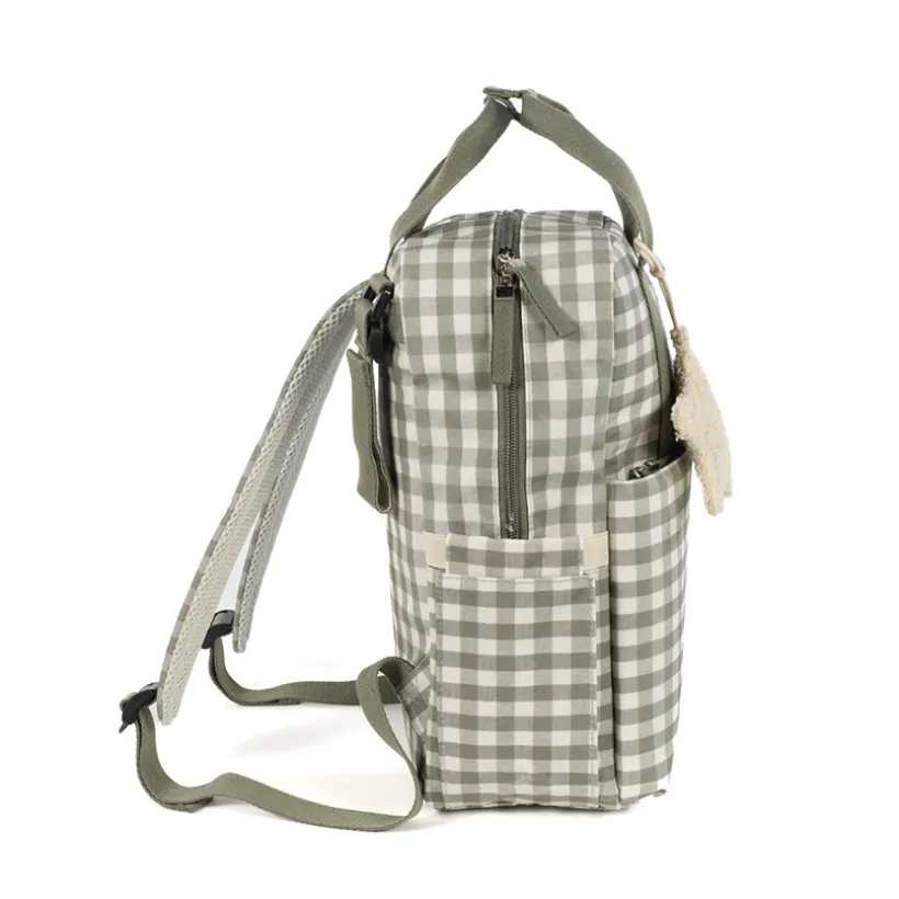 Sac à dos à langer motif carreaux Caetana stone + tapis