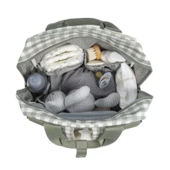 Sac à dos à langer motif carreaux Caetana stone + tapis