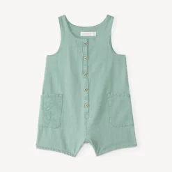 Salopette courte bébé fille en toile à broderie fleurie