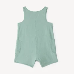 Salopette courte bébé fille en toile à broderie fleurie