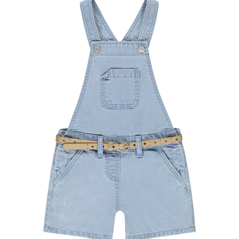 Salopette courte en jean avec ceinture ajourée pour fille