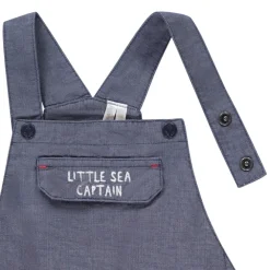 Salopette courte en toile unie avec broderie pour bébé garçon