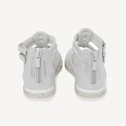 Sandales argentées texturées à zip + double velcros pour fille