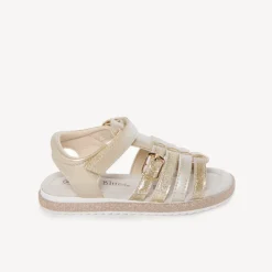 Sandales à brides dorées à paillettes avec boucle pour fille
