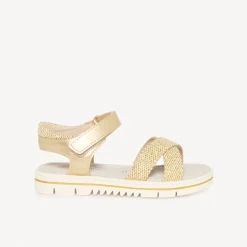 Sandales dorées à brides croisées effet peau de serpent pour fille