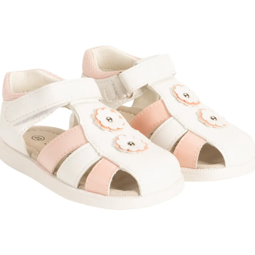 Sandales velcro bicolores à fleurs pour bébé fille