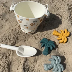 Seau de plage avec pelle et 3 moules en silicone Jungle