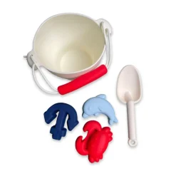 Seau de plage avec pelle et 3 moules en silicone Océan