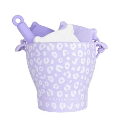 Seau de plage avec pelle et 3 moules en silicone Léopard lilas