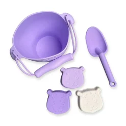 Seau de plage avec pelle et 3 moules en silicone Léopard lilas