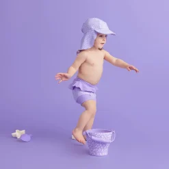 Seau de plage avec pelle et 3 moules en silicone Léopard lilas