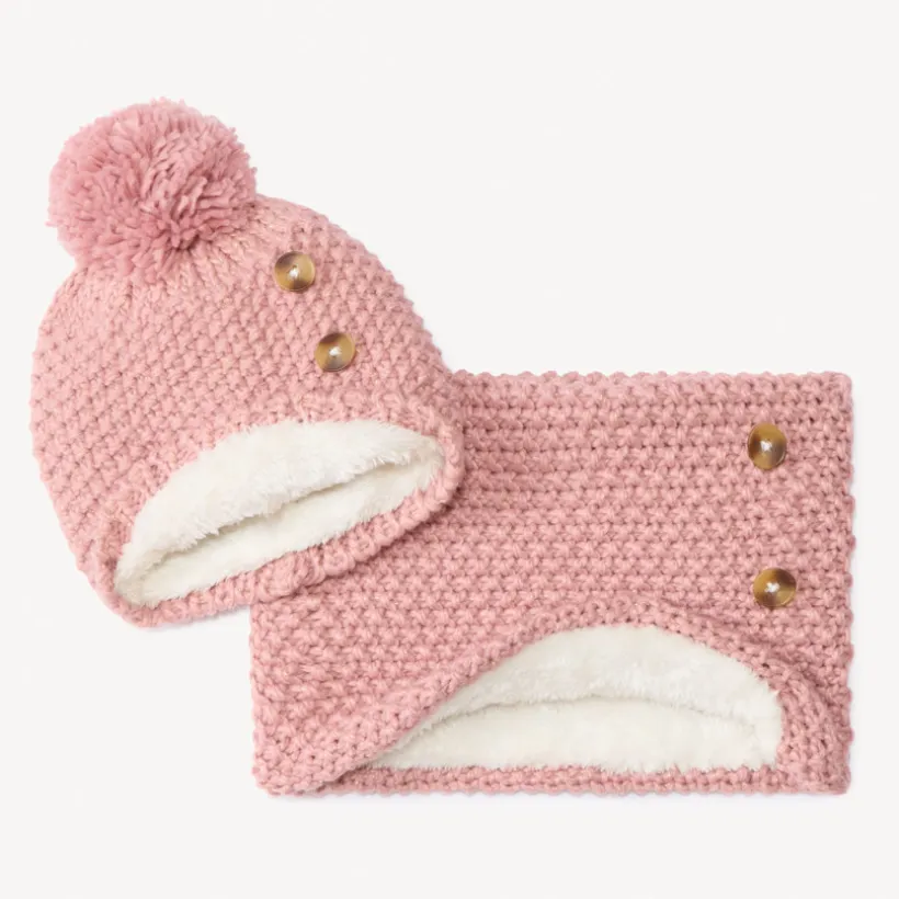 Set bonnet + snood en tricot et sherpa pour fille