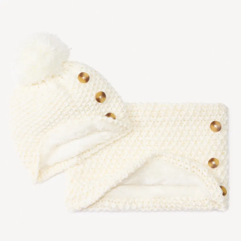 Set bonnet + snood en tricot point de blé et lurex pour fille