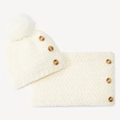 Set bonnet + snood en tricot point de blé et lurex pour fille