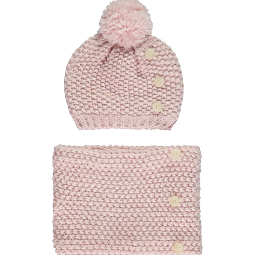 Set bonnet + snood en tricot point de blé et lurex pour fille