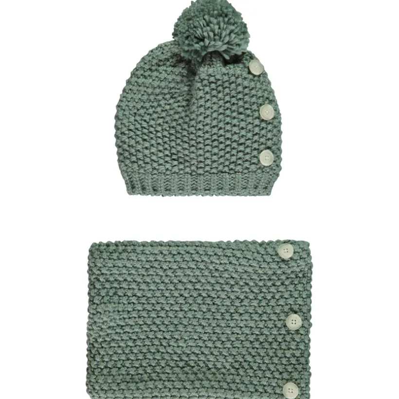 Set bonnet + snood en tricot point de blé et lurex pour fille