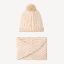 Set bonnet + snood tricot côte assortie doublé sherpa pour fille