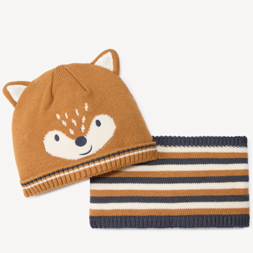 Set bonnet + snood tricot ludique fantaisie pour bébé