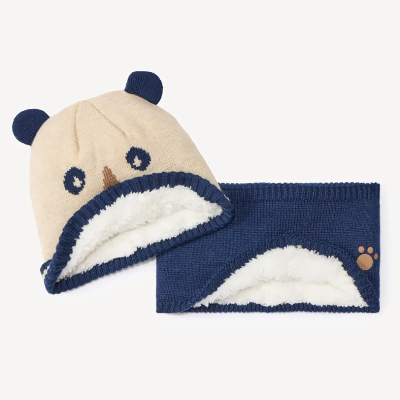 Set bonnet + snood tricot ludique fantaisie pour bébé