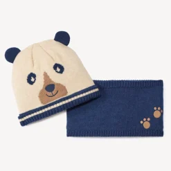 Set bonnet + snood tricot ludique fantaisie pour bébé