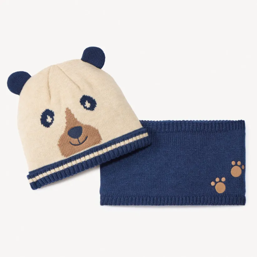 Set bonnet + snood tricot ludique fantaisie pour bébé