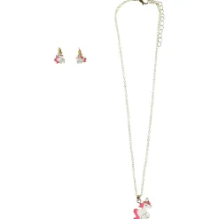 Set collier doré + boucles d'oreilles licorne pour fille