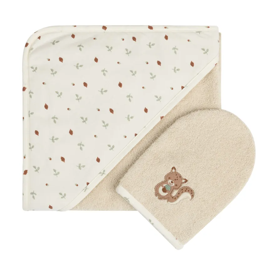 Set de bain avec cape et gant de toilette Roi des Forêts beige