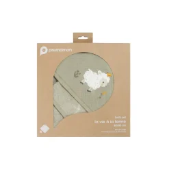 Set de bain avec cape et gant de toilette La Vie à la Ferme vert
