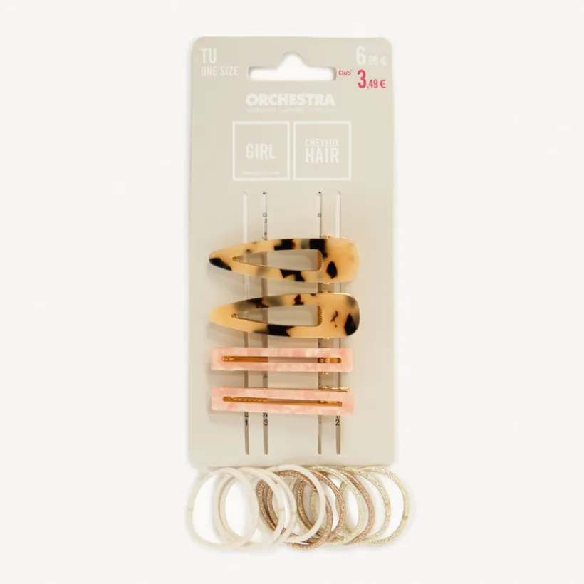 Set de 4 barrettes + 10 élastiques fantaisie pour fille