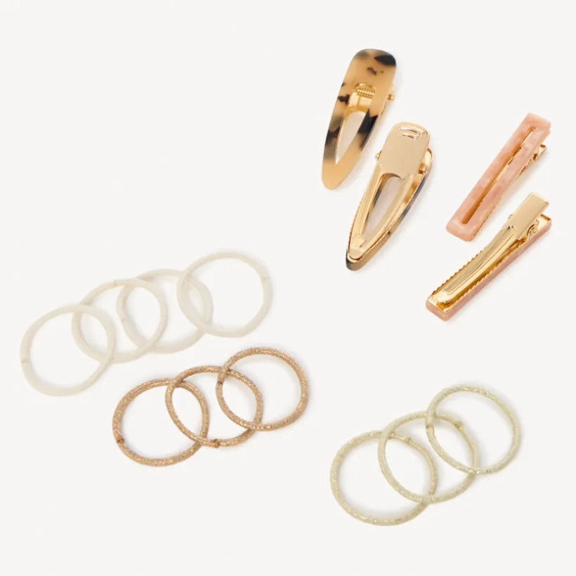 Set de 4 barrettes + 10 élastiques fantaisie pour fille