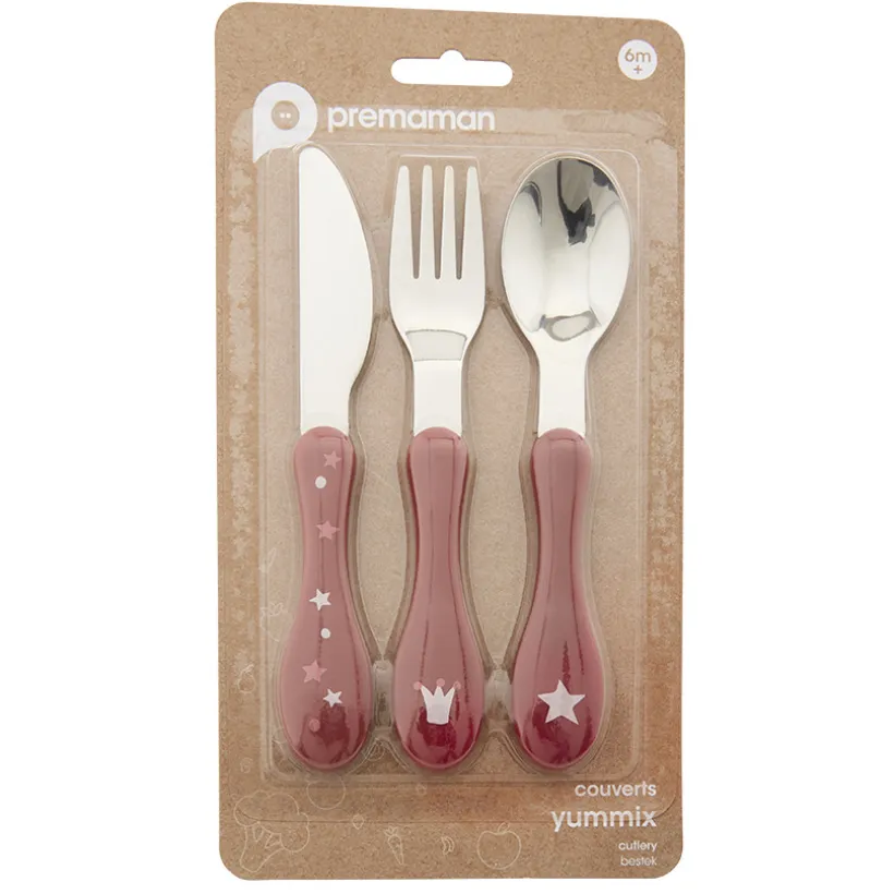 Set de 3 couverts en métal 2ème âge Yummix rose