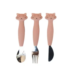 Set de 3 couverts en silicone et acier inoxydable Mrs. Cat