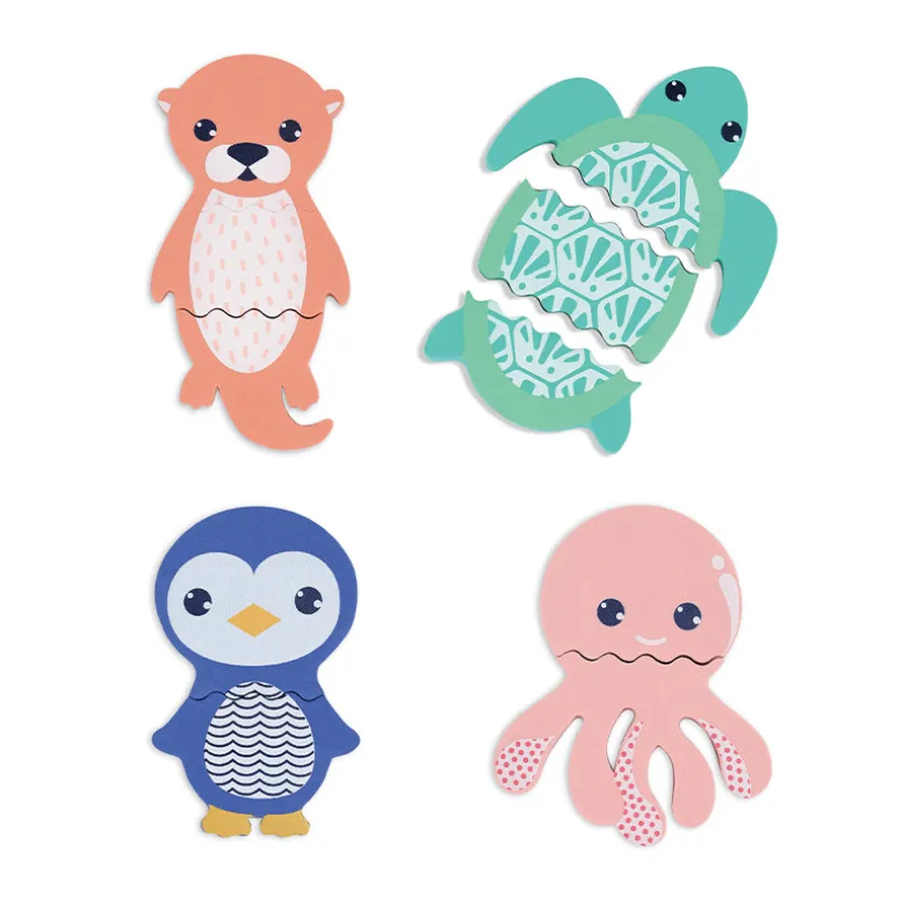 Set de 4 puzzles de bain interchangeables en mousse Animaux marins