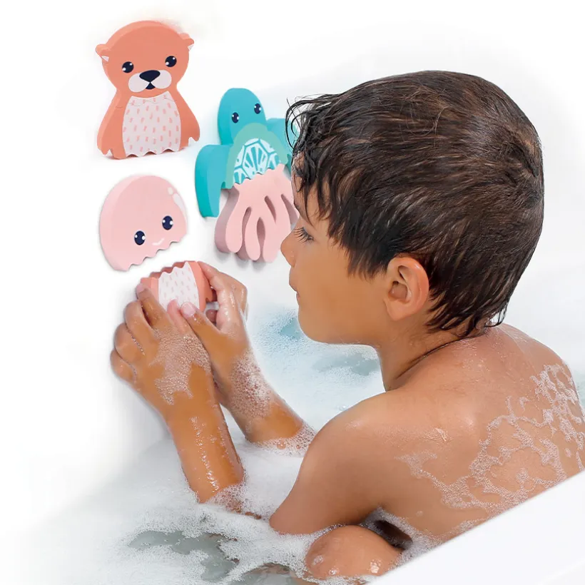 Set de 4 puzzles de bain interchangeables en mousse Animaux marins