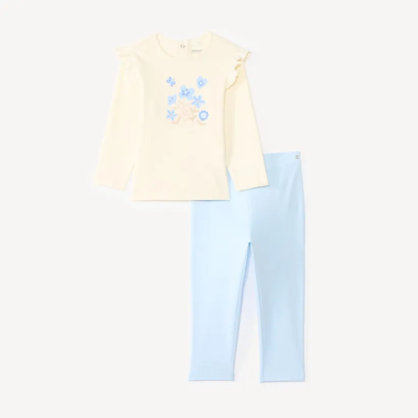 Set de pyjama 2 pièces t-shirt + pantalon print fleurs pour bébé fille (finitions différentes selon l'âge)