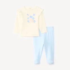 Set de pyjama 2 pièces t-shirt + pantalon print fleurs pour bébé fille (finitions différentes selon l'âge)