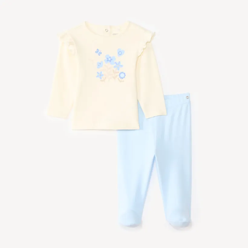 Set de pyjama 2 pièces t-shirt + pantalon print fleurs pour bébé fille (finitions différentes selon l'âge)