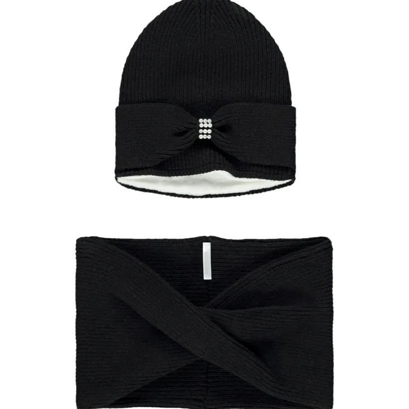 Set en tricot bonnet + snood à strass pour fille