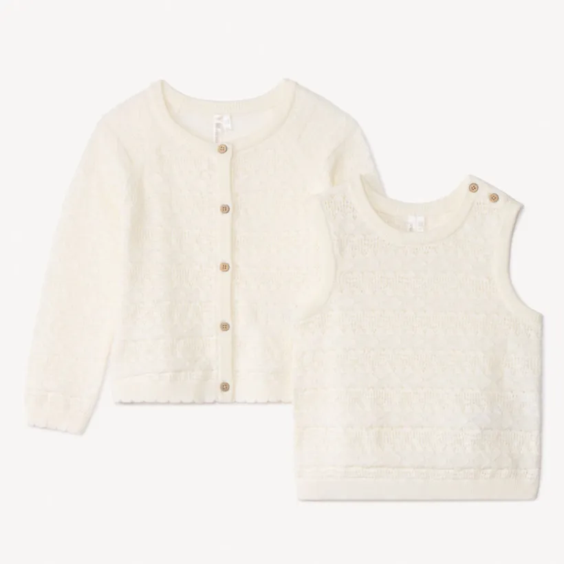 Set gilet + débardeur en tricot fantaisie pour bébé fille