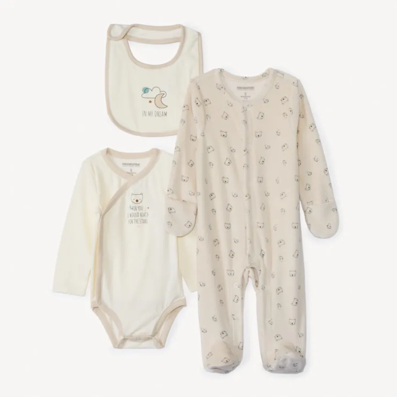 Set naissance 3 pièces motif ourson pour bébé