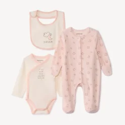 Set naissance 3 pièces motifs ours/lune pour bébé fille