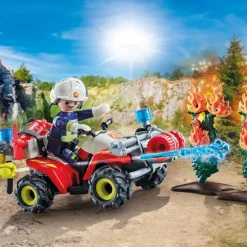 Set 47 pièces Pompier avec quad et 2 arbustes enflammés