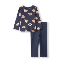 Set pyjama en interlock imprimé chiens pour bébé garçon avec finitions différentes selon l'âge