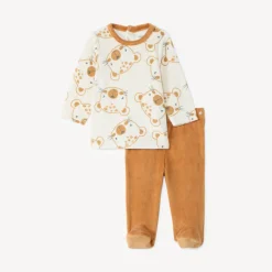 Set pyjama en velours imprimé pour bébé garçon avec finitions différentes selon l'âge