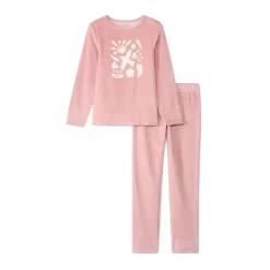Set pyjama en velours printé uni pour fille