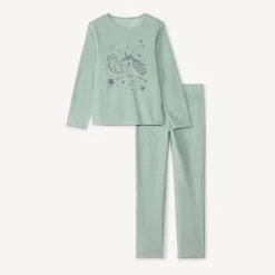 Set pyjama en velours printé uni pour fille