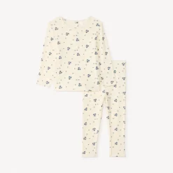 Set pyjama long côtelé imprimé fleuri pour bébé fille